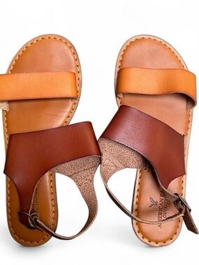 American Eagle Outfitters Tan and Brown Leather Strap Sandals